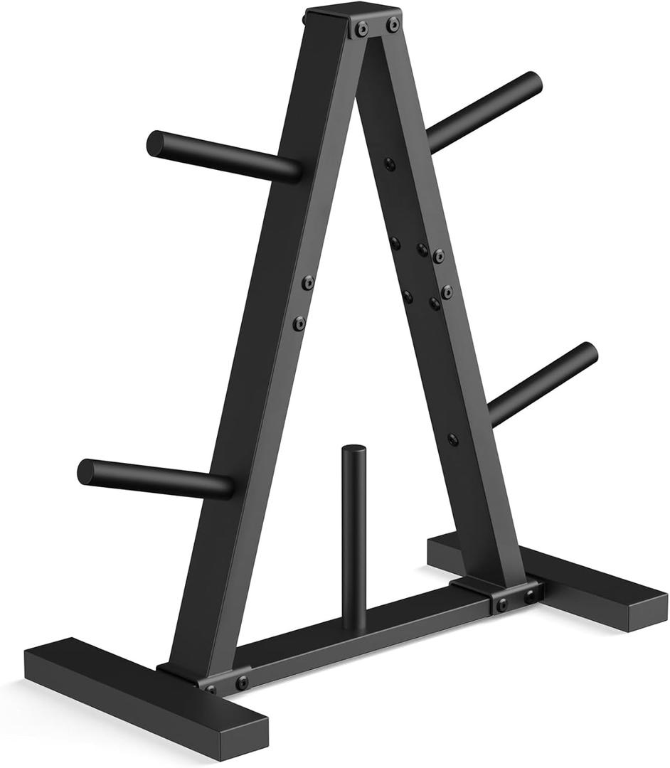 Weight Plate Rack, Weight Tree, Home Gym Storage Stand, Holds 300 lbs (1-inch Black)