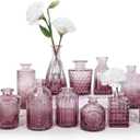 12pcs Glass Bud Vase Set, Small Purple Flower Vases for Centerpieces in Bulk, Mini Vintage Vase for Wedding, Home,Table Decoration