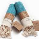 SMYRNA TURKISH COTTON Vintage Series Turkish Hand Towels, 16x40 inch, Decorative Turkish Hand Towels for Bathroom, Kitchen, Face, Hair, Tea, Yoga, Gym, Dishcloth Set of 2, Turquoise Blue