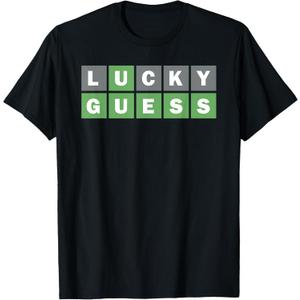 Lucky Guess, Five-Letter Word Guessing Game, Fun Word Puzzle T-Shirt, XL, Black