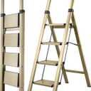 Step Ladder 4-Step Champagne Gold Finish Aluminum Folding Step Ladders,Anti-Slip Max 330 lbs