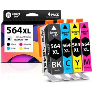 Smart Ink Compatible Ink Cartridge Replacement for HP 564 XL 564XL High Yield (4 Combo Pack) for DeskJet 3520 3522 Photosmart 7520 6520 5520 7525 5514 7510 OfficeJet 4620 Printers