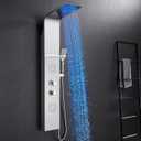 POPFLY Shower Panel Tower System with Shelf, LED Mist & Rain Shower Head, 304 Stainless Steel Shower Tower, 2 Body Jets, Tub Spout, Brushed