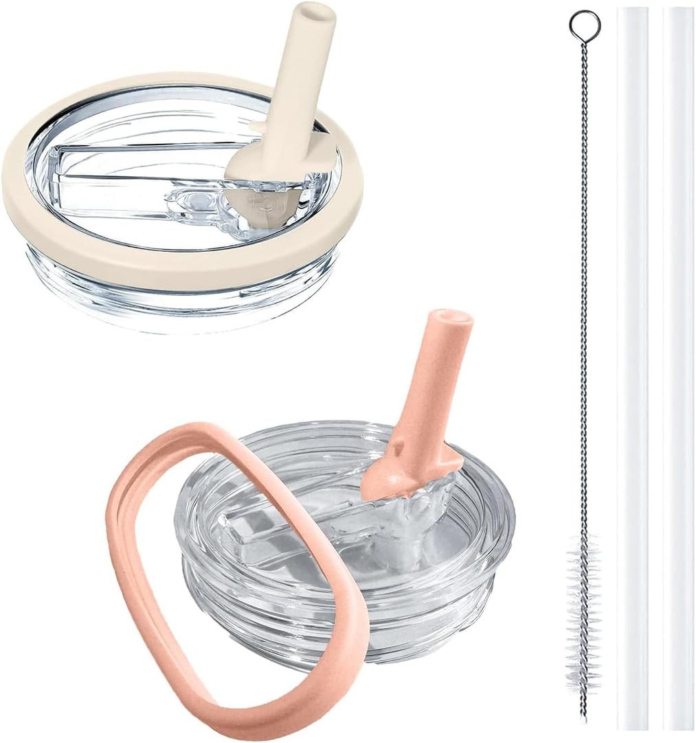 2 Pack Stanley Cup Lid Replacement 40 oz, Only for Stanley Quencher H2.0, Spill-Proof Design, High-End Anti-Fall And Heat-Resistant Material (Beige and Pink Set)