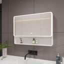 basenji 35"x28" Lighted Medicine Cabinet, Bathroom Mirror with Storage Touch Screen Switch Anti-Fog, Adjustable Brightness Aluminum Cabinet with Adjustable Shelf for Bathroom, livingroom (White)