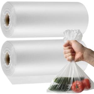 1000 Count 10 x 14 Inches Plastic Produce Bags, Clear Plastic Produce Bag Roll for Bread, Fruits, Vegetable, Kitchen, 500 Bags x 2 Rolls