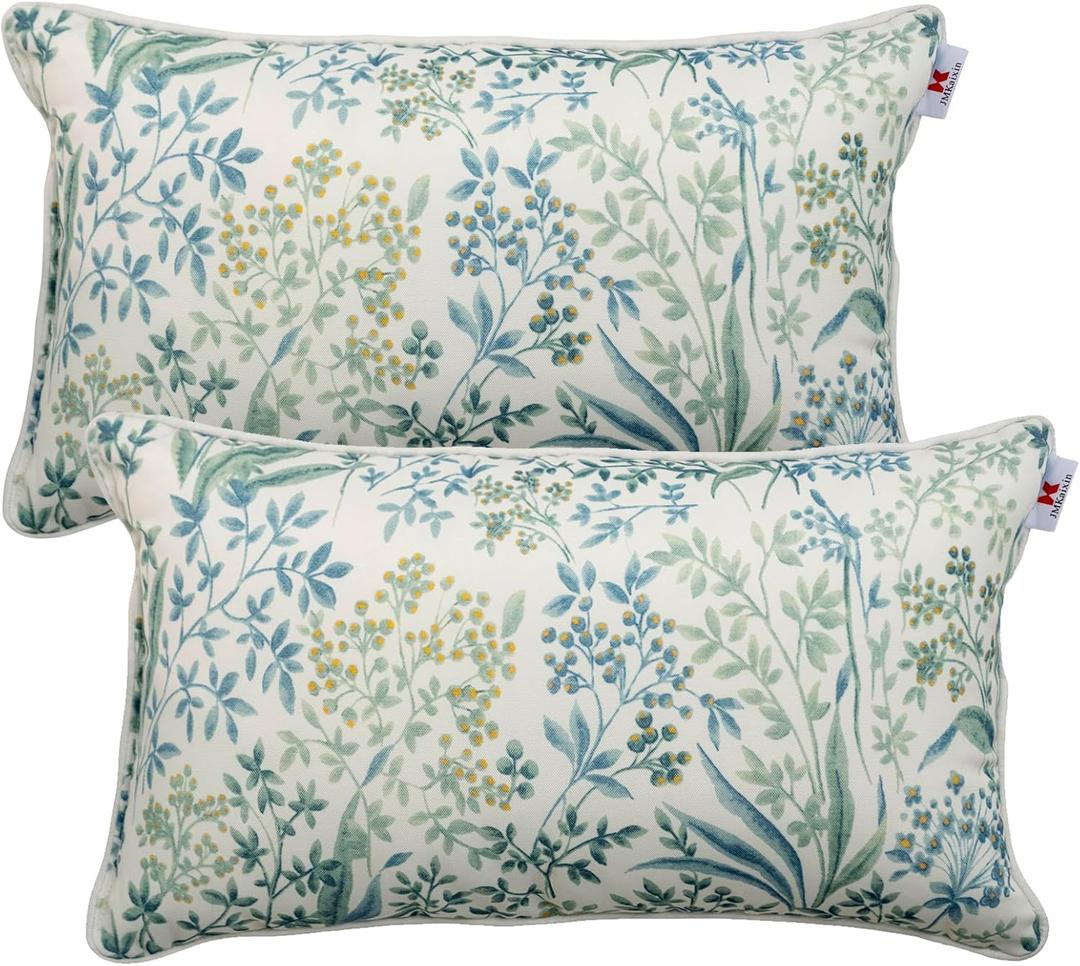Pack of 2 Patio Lumbar Pillows, 12"x20" Fade Resistant Outdoor Waterproof Lumbar Pillow with Inners, Decorative Garden Lumbar Cushions for Home Patio Terrace Sofa Use (Yellow Gains)
