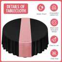 Tudomro 8 Pcs Black and Rose Gold Round Plastic Tablecloth and Satin Table Runner Set 84 Inch Round Covers 12 x 108 Inch Table Runners for Wedding Birthday Party Baby Shower Anniversary