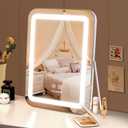 halumao Vanity Mirror with Lights, 14.5" Light Up Makeup Mirror, LED Makeup Mirror with Lights for Bedroom Tabletop, Smart Touch Control 3 Colors Dimmable, 360 Rotation