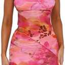 Goafuliy Two Piece Skirt Set for Women Summer Asymmetrical Mesh Strapless Tube Tops Mini Skirt Set Going Out Outfits, Small