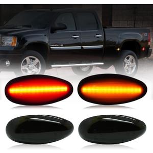 D-Lumina LED Side Marker Lights Assembly for 2001-2014 Chevy Silverado GMC Sierra 2500HD 3500HD Dually Bed Fender - Amber & Red, Smoked Lens Front Rear Lamp, Pack of 4