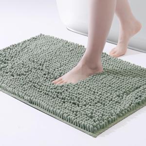 FRESHMINT Large Chenille Bathroom Rugs Mat 36"x24", Non-Slip Bath Mat for Bathroom Floor & Bathtub, Washable Shower Shag Bath Rugs, Soft Fluffy Thick Water Absorbent Microfiber Shower Mat, Sage Green
