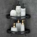 Hoomtaook Adhesive Corner Shelf Bathroom Shower Caddy Organizer for Kitchen Toilet No Drilling 2-Tier Bathroom Corner Shelves Shower Caddies (Black)
