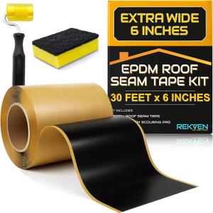 EPDM Rubber Roofing Seam Tape Kit - 30 Feet x 6 Inch - Double Sided Butyl Tape Black Self Adhesive for Liner Bonding Sealing Repairs Works with EPDM TPO Hypalon and Other Membranes