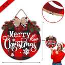 Kiddale Wooden Christmas Welcome Sign, Rustic Farmhouse Door Decor with Bow and Greenery, Colorful, 12.59 Inch Round, Front Door Wall Window Hanging