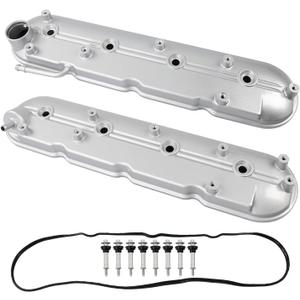 WATERWICH Aluminium Valve Cover kit Compatible with 1999-2008 Cadillac Escalade/Chevy Suburban Silverado Trailblazer Tahoe/GMC Sierra Yukon Replacement for 12570427 12582224 Left & Right (Silver)