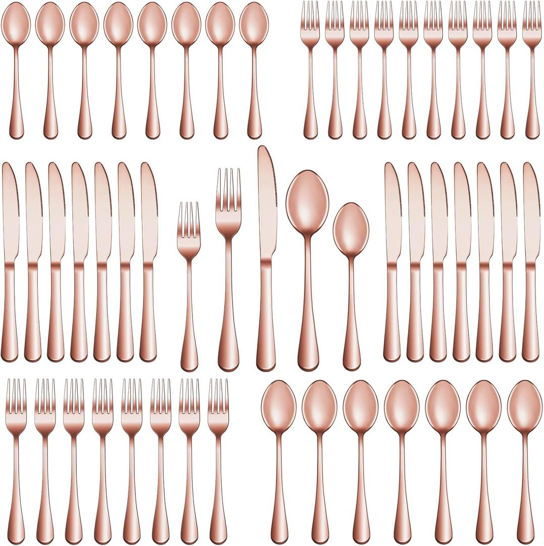  Rose Gold Silverware Set Service for 8, Premium Stainless Steel Flatware Set, Cutlery Utensil Set, Durable Home Kitchen Eating Tableware Set, Include Fork Knife Spoon Set, Dishwasher Safe