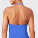 YEOREO SoftHue Impact Longline Strappy Top Women's Halter Workout Tank Tops Backless Gym Longline with Adjustable Strap Electric Blue, Medium