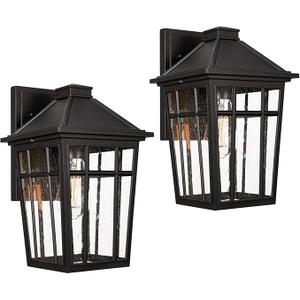 Darkaway Large Outdoor Sconce Lights Wall Light Fixtures,14inch Exterior Porch Light Outdoor Sconce Anti-Rust Outside Light with Water Ripple Glass for Patio Yard Garage, Pack of 2 (Black)
