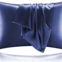BEDELITE Satin Pillowcase for Hair and Skin, Super Soft and Cooling Similar to Silk Pillow Cases 2 Pack with Envelope Closure, Gift for Women Men(20"x26" Standard Size, Navy)