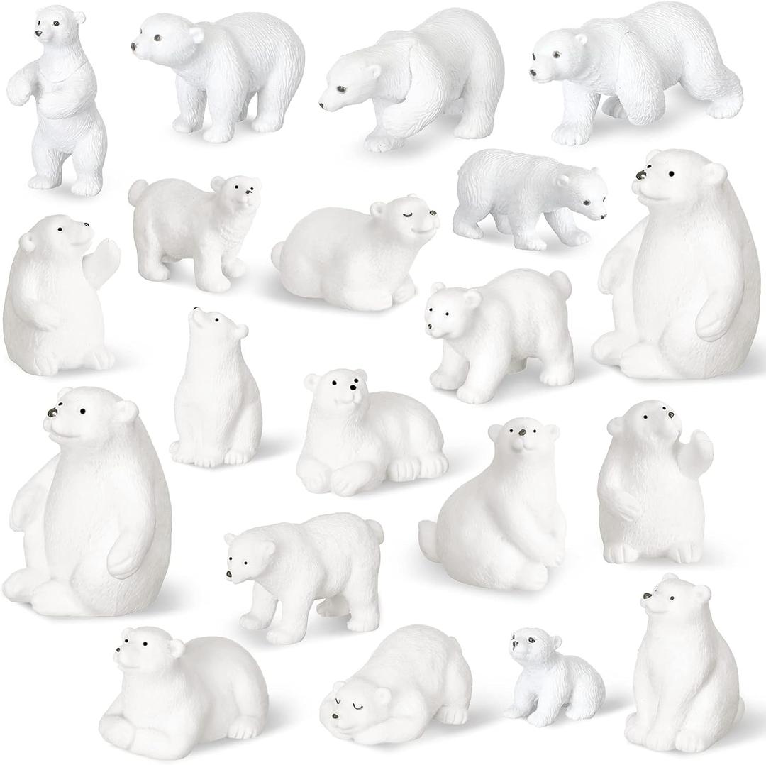 Macarrie 20 Pieces Polar Bear Animal Toy Figurines Set Includes Baby Bears 3D Model Educational Toys Cake Toppers Christmas Birthday Gift for Boys and Girls Craft Home Decoration