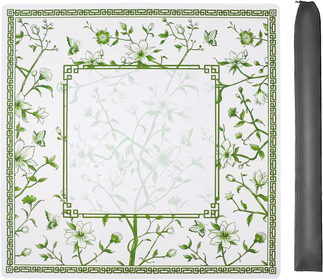 Green Printed Mahjong Mat (31.5x31.5) with Black Carrying Bag, Anti-Slip, Noise-Reducing, Mahjong Table Mat for Mah-jongg,Poker, Board Games, Dominoes, and Card