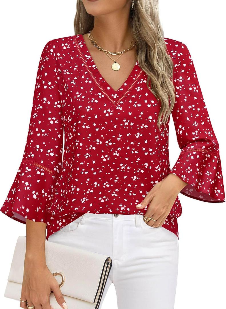 Timeson Women's Business Casual Tops 3/4 Sleeve Dressy Blouses Office Work Shirts (XXL)