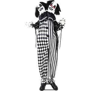 Haunted Hill Farm Lifesize 5.5-Ft Animatronic Scary Talking Two-Headed Clown with Touch Activated Lights and Sound, Battery-Operated Indoor or Covered Outdoor Halloween Decoration