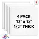 4 Pack Cork Board Tiles 12x12 Inches, 1/2" Thick Felt Cork Squares with 30 Push Pins, Bulletin Board Pin Board, Adhesive Cork Board for for Wall for Home, Office, and Kitchen (White)