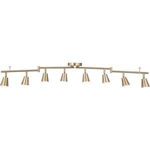 8 Light LED Track Lighting Kit, Matte Brass Adjustable with Moden Flush Mount Ceiling Spotlight,GU10 Socket Bulbs,Flexible Foldable Arms for Kitchen,Dining,Living Room, Bedroom