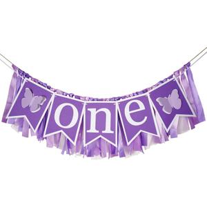 1st Highchair Banner Birthday Girl - NO DIY Butterfly First Birthday Party Decor Fairy Purple Butterfly First Birthdays Highchair Banner Spring One Year Old Highchair Garland Decor for Photo Props
