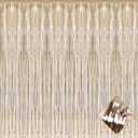 4 Pack 3.2Ft x 8.2Ft Champagne Gold Foil Fringe Curtain Backdrop, Metallic Tinsel Foil Fringe Streamers Curtains Background for Photo Booth, Birthday, Wedding, Halloween, Christmas Party Decoration