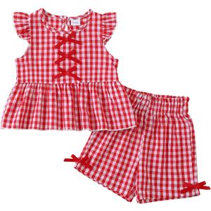 Jecson Toddler Baby Girl Summer Clothes Cotton Ruffled Sleeve Shirt Tops and Shorts Set Outfits 2T