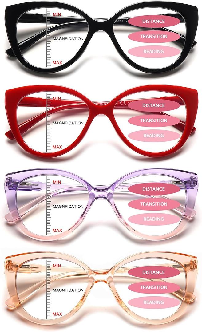 Progressive Multifocus Reading Glasses for Women Blue Light Blocking Spring Hinge Computer Multifocal Cat Eye Readers
