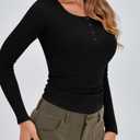 Stelle Henley Shirts for Women Long Sleeve Ribbed Knit Crop Tops Button Down Slim Fit Crop Tops Casual Basic T Shirts