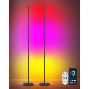 LED Corner Floor Lamp, 2-Pack Smart RGB Corner Lamp with APP & Remote Control, Floor Lamp Dimmable with 16 Million Colors, Music Sync, Standing Lamps for Living Room, Bedroom