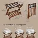 SONGMICS Solid Wood Luggage Rack, No Assembly Required, Foldable Suitcase Stand, Luggage Holder, with Storage Shelf, for Guest Room, Hotel, Bedroom, Coffee Brown URLR020K02