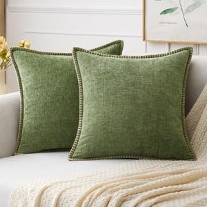MIULEE Pack of 2 Couch Throw Pillow Covers 16x16 Inch Sage Green Farmhouse Decorative Pillow Covers with Stitched Edge Soft Chenille Solid Dyed Spring Pillow Covers for Sofa Bed Living Room
