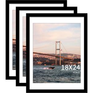 YESKAY 18x24 Picture Frame Black Set of 3, Display Pictures 16x20 with Mat or 18 x 24 Without Mat, Poster Frames 18x24 for Wall Hanging Horizontal and Vertical