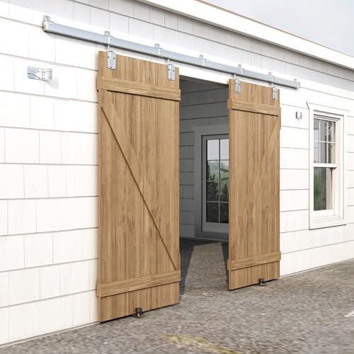 HARDJULAN 16FT Heavy Duty Galvanized Steel Exterior Sliding Barn Door Hardware Kit, 450 lbs Capacity,Kit for Outdoor,Fit MAX 2 X Door Width 96in