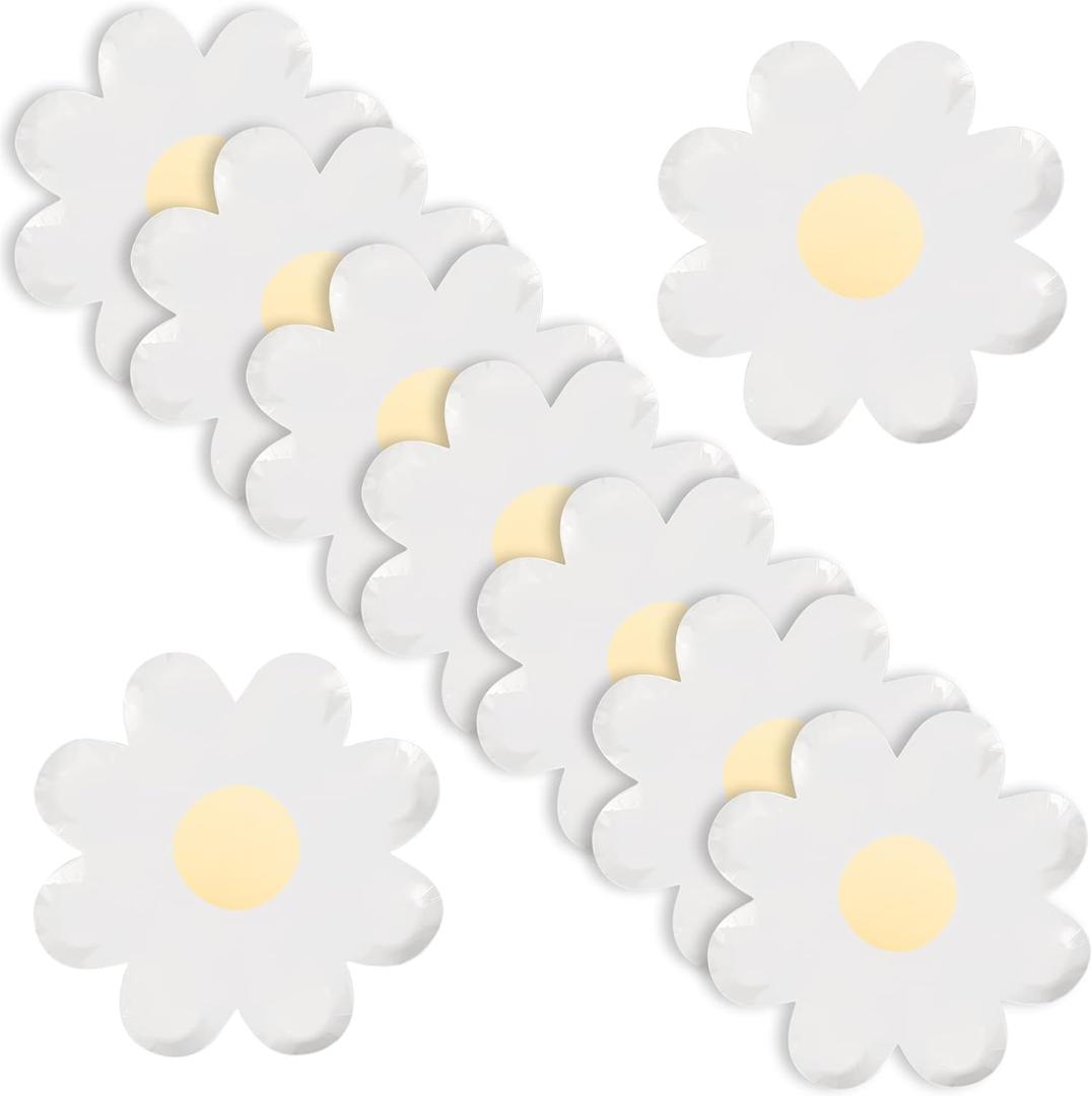 50 Pcs Daisy Paper Plates Flower Disposable Gold Foil Dessert Plates Sunflower Boho Groovy Party Plates for Summer Birthday Baby Shower Wedding Tableware Supplies 7inch