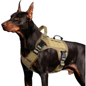 WINGOIN Tactical Dog Harness for Large Dogs, Heavy Duty No Pull Dog Harness with Handle, Adjustable Reflective Military K9 German Shepherd Big Size Dog Vest for Walking, Training, Hunting, Khaki (L)
