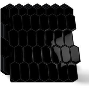 10-Sheet Long Hexagon Peel and Stick Kitchen Backsplash Tiles, 3D Waterproof Self-Adhesive Wall Tile Stick on Backsplash for Kitchen, Bathroom, Fireplace, RV(Black, 12"×12")