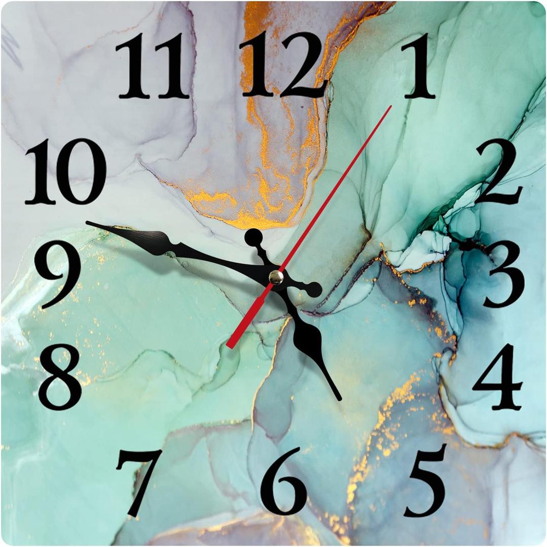 Britimes Square Wall Clock Silent Non-Ticking Battery Operated Clock 12 Inch, Watercolor Abstract Painting Marble, Home Decor for Living Room, Kitchen, Bedroom, and Office