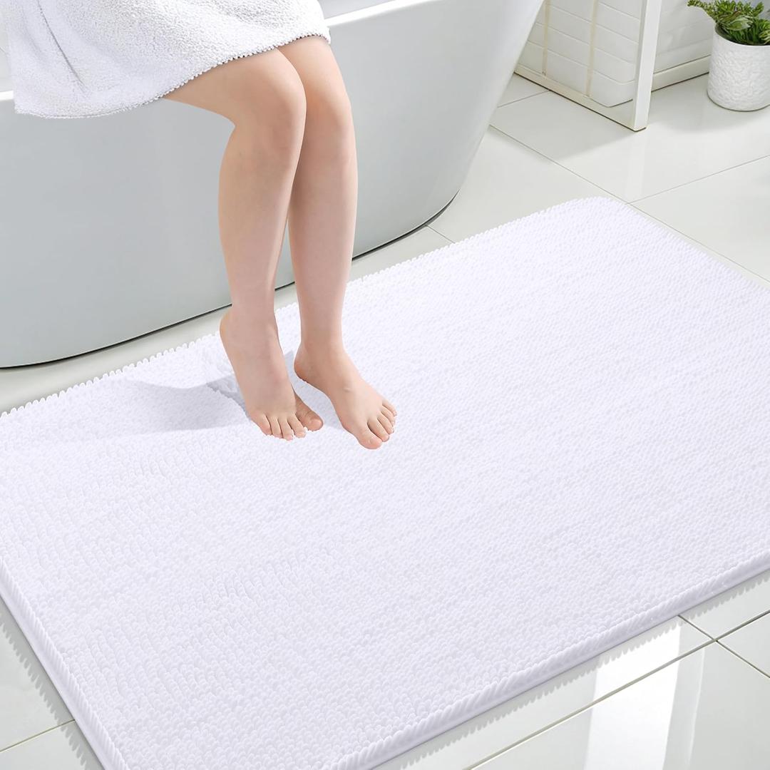 OLANLY Large Bathroom Rugs 50x30, Extra Soft Absorbent Chenille Bath Rugs, Rubber Backing Quick Dry, Machine Washable Bath Mats for Bathroom Floor, Tub and Shower, Home Decor Accessories, White
