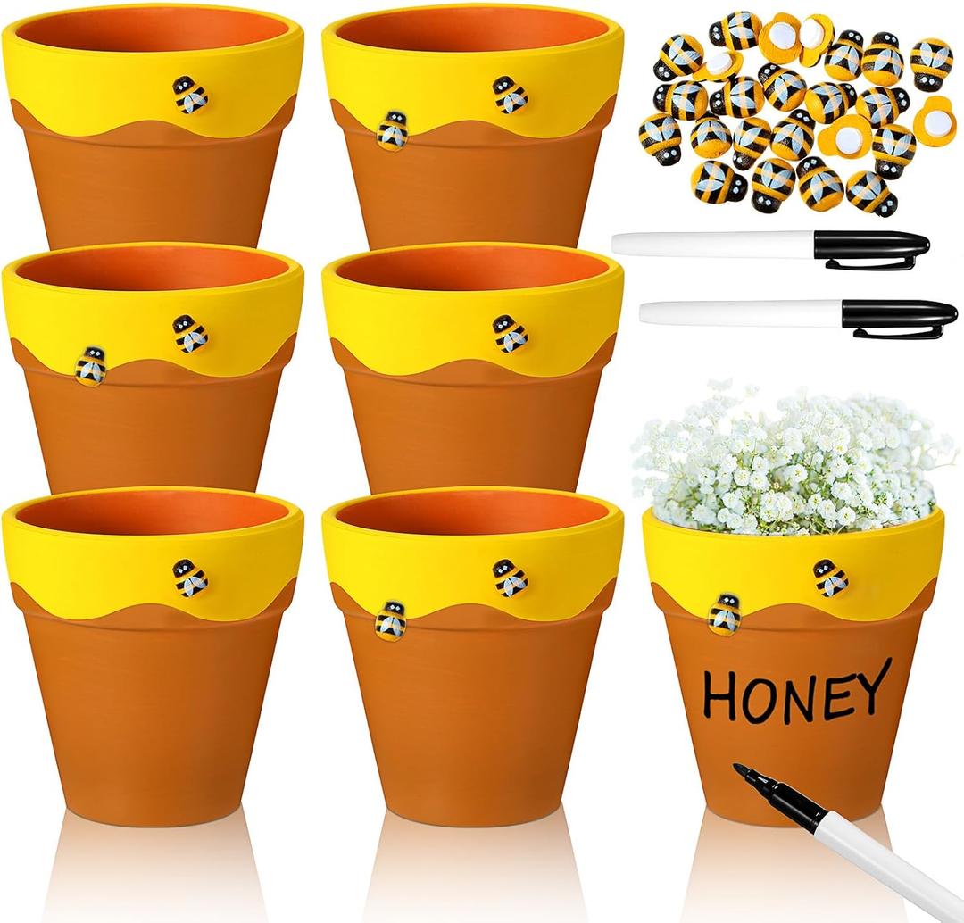 Leinuosen 6 Pcs Honey Bee Table Centerpieces Decorations, 4 Inch Yellow and Brown Jar Baby Gender Reveal Supplies Bee Themed Party Favor for Baby Shower, Birthday Party and Classroom Favors