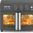 Martha Stewart French Door Air Fryer Toaster Oven Combo, 34QT Countertop Convection, 12-in-1, Bake, Broil, Roast, Fits 12” Pizza, Dehydrate, 5 Accessories, Air Fry Basket, Stainless Steel, Caviar Gray