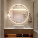 LAIYA 32 Inch Gold Round LED Bathroom Mirror, Anti Fog, Dimmable, 3 Colors