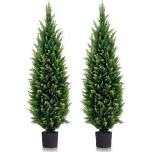 5ft Artificial Topiary Trees Beautiful Realistic Faux Cedar Pines UV Protection for Indoor Outdoor Front Porch Decorate (Christmas Tree*2)