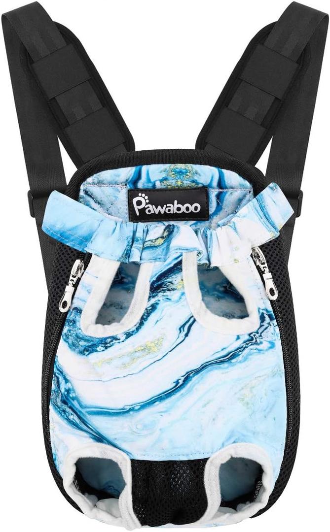 Pawaboo Pet Carrier Backpack, Adjustable Pet Front Cat Dog Carrier Backpack Travel Bag, Legs Out, Easy-Fit for Traveling Hiking Camping for  Dogs Cats Puppies, Extra Large, Blue Marble